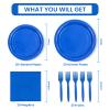 100PCS Blue Paper Plates Disposable Party Tableware Set Includes 7in & 9in Paper Plates Napkins and Forks Party Decoration Supplies for Birthday Graduation Wedding and Holiday, Serve 25 view 2