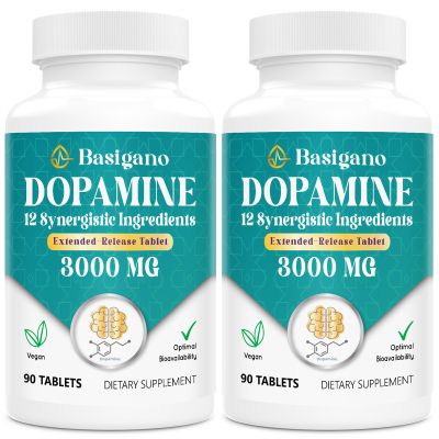 Basigano Natural Dopamine Supplement - Gluten-Free - 90 Tablets(Pack of 2)