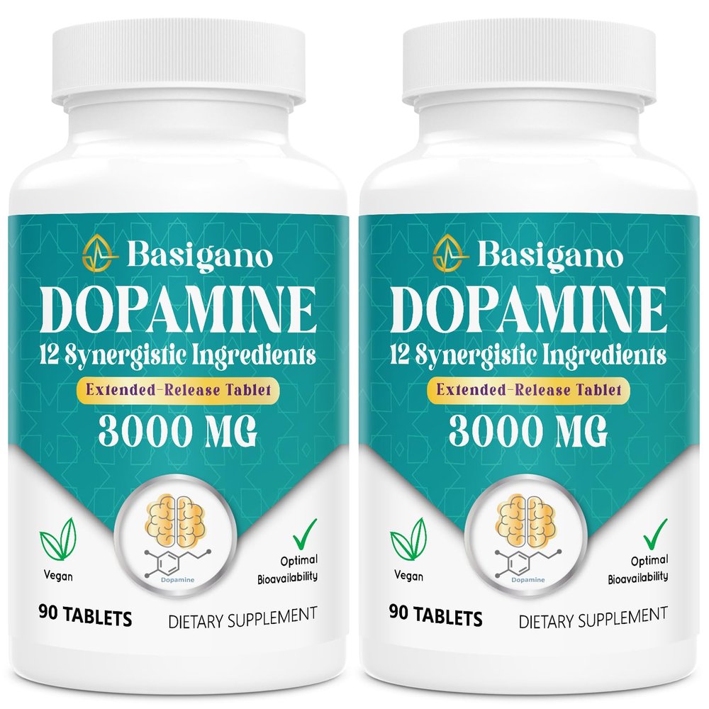 Basigano Natural Dopamine Supplement - Gluten-Free - 90 Tablets(Pack of 2)