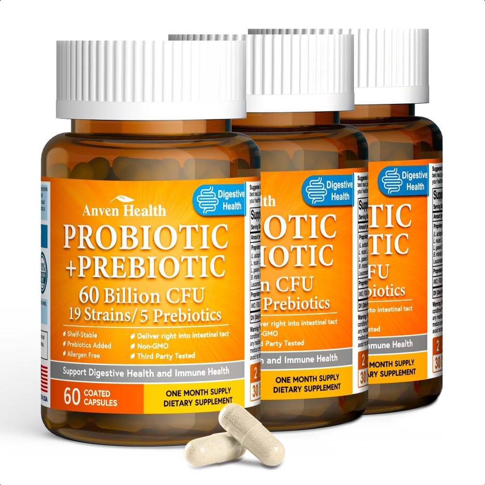 60 Billion Probiotic and Prebiotic for Women and Men - 19 Strains 5 Organic Prebiotics for Gut Digestive & Immune Health, Supports Diarrhea Gas Bloating, Non-GMO Made in USA180 Caps