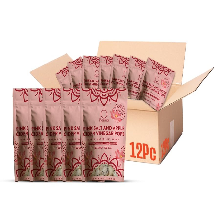 Karma Apple Cider Vinegar Pops - 3g Protein, Gluten-Free, Vegan, Non-GMO - Tangy ACV Flavor in Popped Water Lily Seeds for Snacking - 1 oz (Pack of 12)