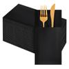 50 Pack Black Disposable Napkins, Built-In Flatware Pocket, Black Linen-Feel Dinner Napkins, Prefolded for Weddings, Parties & Special Events view 1