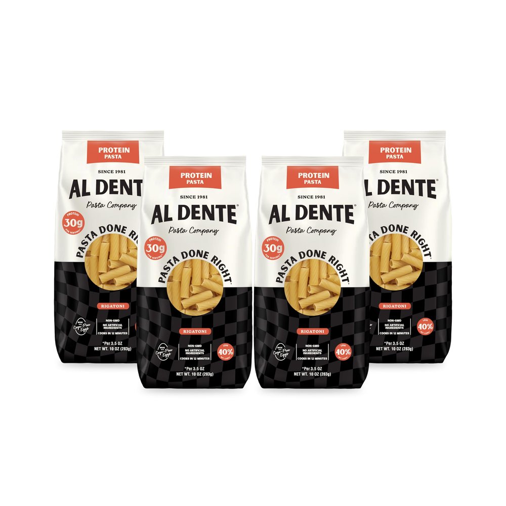 Al Dente Carba-Nada Rigatoni  Low Carb High Protein Pasta, Sauce Holding Shape, Keto And Point-Based Diets-Friendly, Artisanal, Best Tasting Low Carb Pasta Noodles, Cage-Free Eggs, and Non-GMO Ingredients. 12oz Bags (Pack Of 4)
