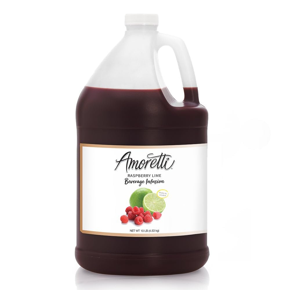 Amoretti - Raspberry Lime Beverage Infusion, (10.5 lbs) - Drink Mix & Water Enhancer with Pump for Flavoring Cocktails, Waters, Teas, Mocktails, and other Beverages, Preservative Free, Gluten Free