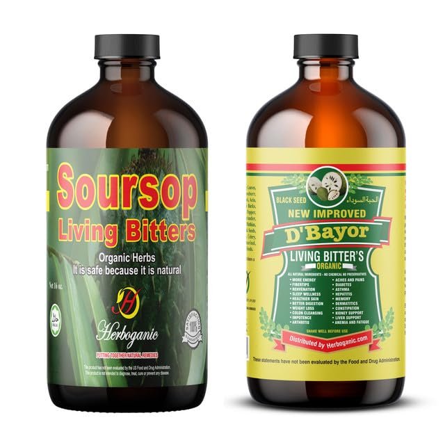 Herboganic Soursop Living Bitters Featured with D'bayor Bitters for overall health and wellness | Pack of 2 | 16 Oz Each