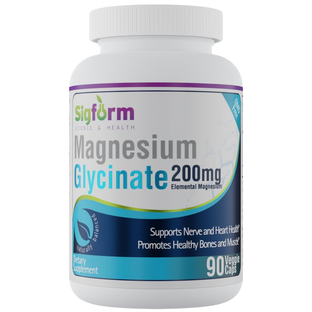 SIGFORM Magnesium Glycinate Capsules (200mg per Capsule, 90 Count) Made in USA