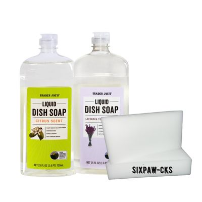 SIXPAW-CKS Trader Joes Liquid Dish Soap Varity Pack (Citrus and Lavender Te Tree) Scent 25.Fl (2 Pack) |Bundled Sponge all-purpose|