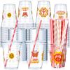Blushtier 300 Pcs Groovy Disposable Plastic Cups with Lids and Straws 12oz Groovy Party Favors Supplies Boho Retro Hippie Clear Drinking Cups for Party view 1
