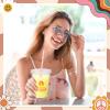 Blushtier 300 Pcs Groovy Disposable Plastic Cups with Lids and Straws 12oz Groovy Party Favors Supplies Boho Retro Hippie Clear Drinking Cups for Party view 2
