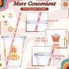 Blushtier 300 Pcs Groovy Disposable Plastic Cups with Lids and Straws 12oz Groovy Party Favors Supplies Boho Retro Hippie Clear Drinking Cups for Party view 4