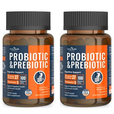 Anven Health 100 Billion Probiotics for Men and Women 27 Strains 5 Organic Prebiotics for Gut Digestive & Immune Health, Supports Diarrhea Gas Bloating, Non-GMO, Zero Fillers  Made in USA120 Caps