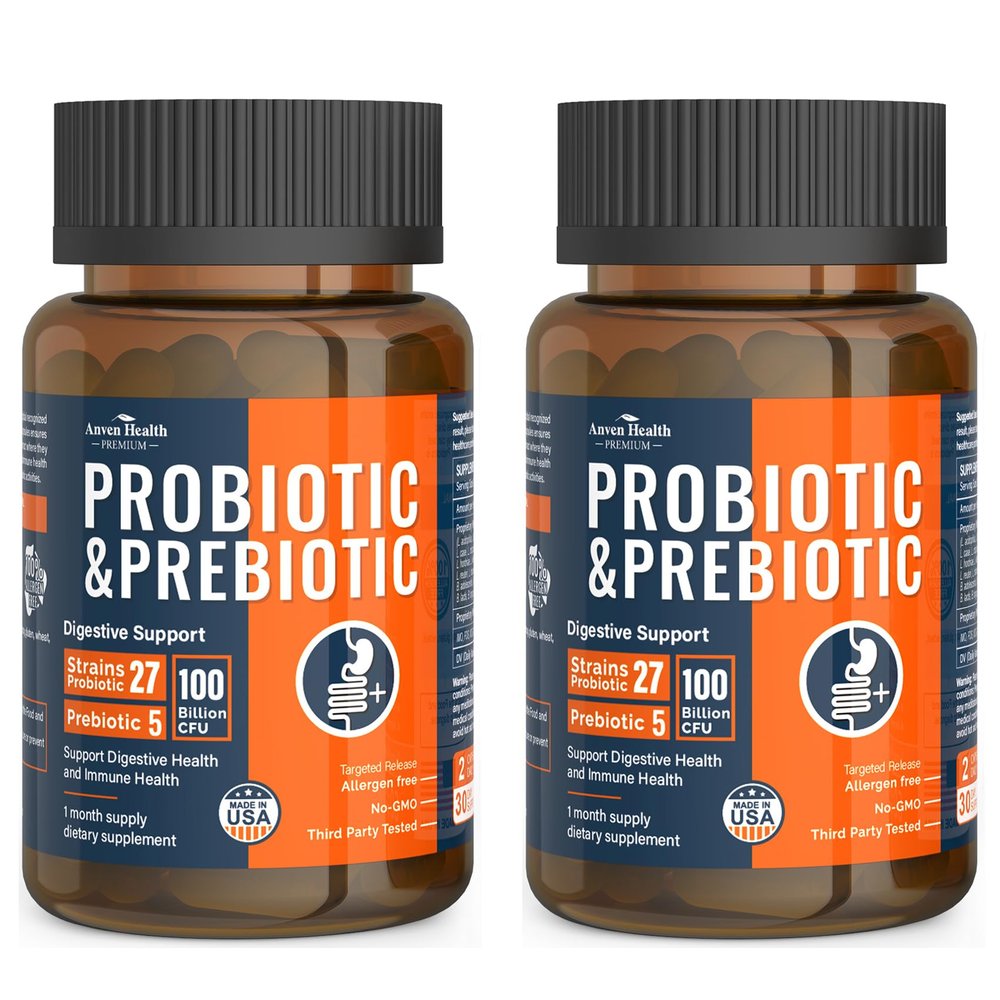 Anven Health 100 Billion Probiotics for Men and Women 27 Strains 5 Organic Prebiotics for Gut Digestive & Immune Health, Supports Diarrhea Gas Bloating, Non-GMO, Zero Fillers  Made in USA120 Caps