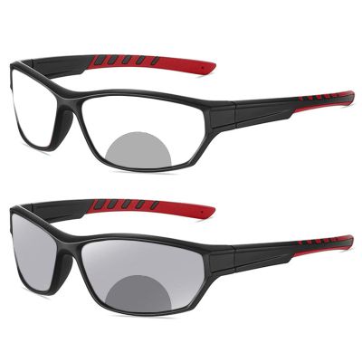 willochra Sports Transition Photochromic Bifocal Reading Glasses for Men Wrap Around Safety Glasses with Readers sunglasses F25 (red, 1, x)