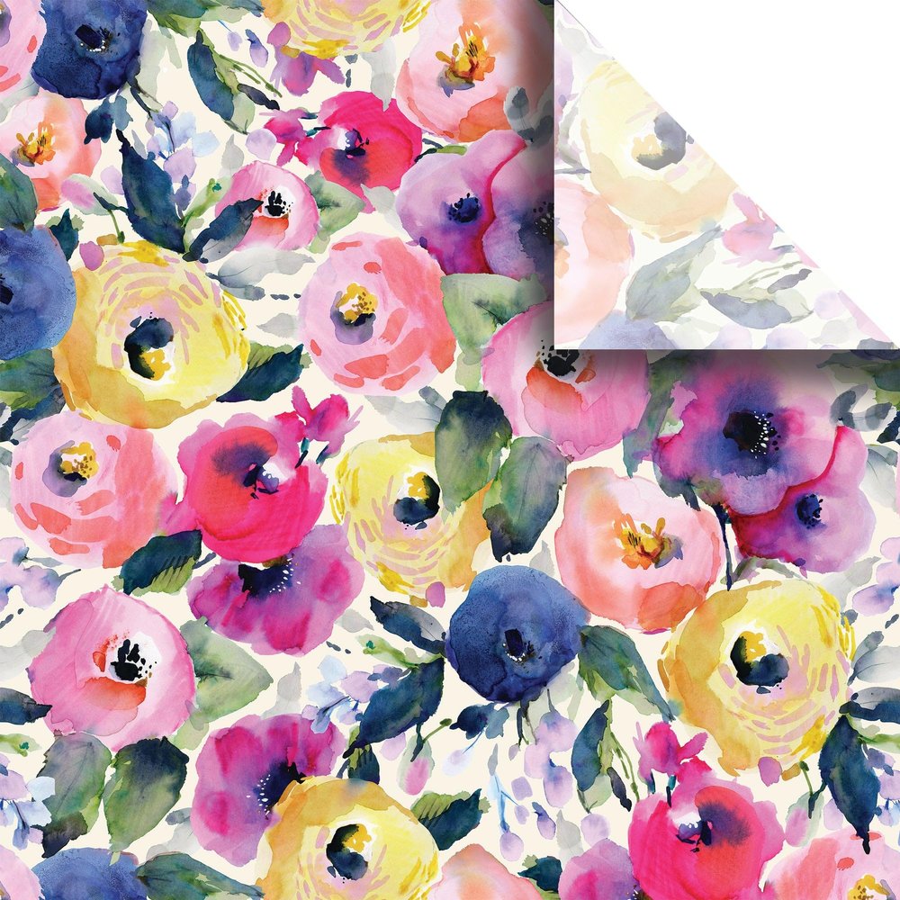 Jillson & Roberts 20" x 30" Printed Gift Tissue, Watercolor Flowers (24 Folded Sheets)