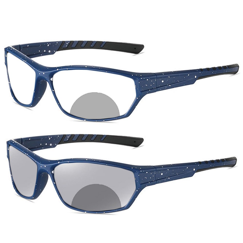 Sports Transition Photochromic Bifocal Reading Glasses for Men Wrap Around Safety Glasses with Readers sunglasses F25 (blue, 2.75, x)