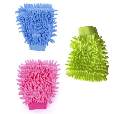 SagaSave 3 Pcs Multi-Function Microfiber Gloves Cleaning Dusting Cleaning Gloves Home Cleaning Gloves Truck Auto Gloves, Easy to Clean (Pink+Green+Blue)