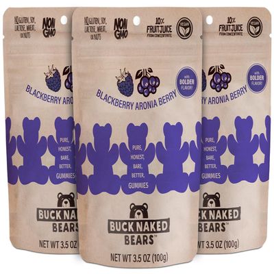 Buck Naked Bears - Blackberry Aronia Berry Gummy Bears - Soft, Smooth, and Sweeter Like a Fruit Snack - Plant-Based Gummies Good Snack Choice - Non-GMO - Clean Label Gummy Candy, Vegan - 3.5oz 3-Pack