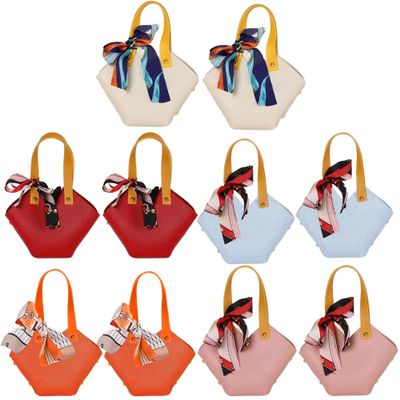 10 Pack Leather Gift Boxes with Ribbon: Heart Shape PU Leather Mini Handbag Gift Bags, Reusable Party Favor Bag, Candy Favor Boxe for Wedding Birthday Bridal Shower Baptism Baby Shower Party Decor