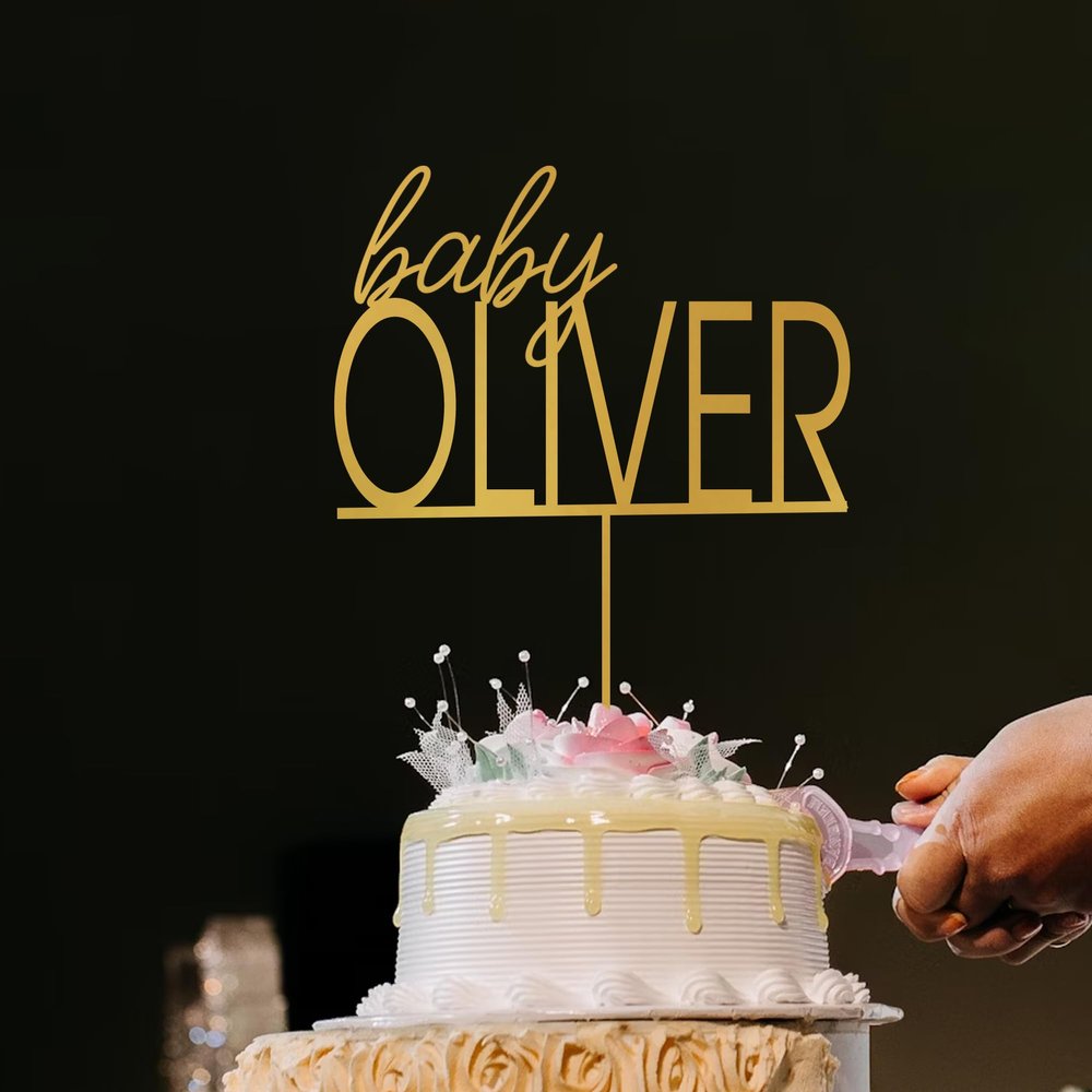 GiftGlee Personalized First Name Baby Shower Cake Topper, Custom New Born Cake Topper 1, Personalized Hello Baby Name Cake Topper