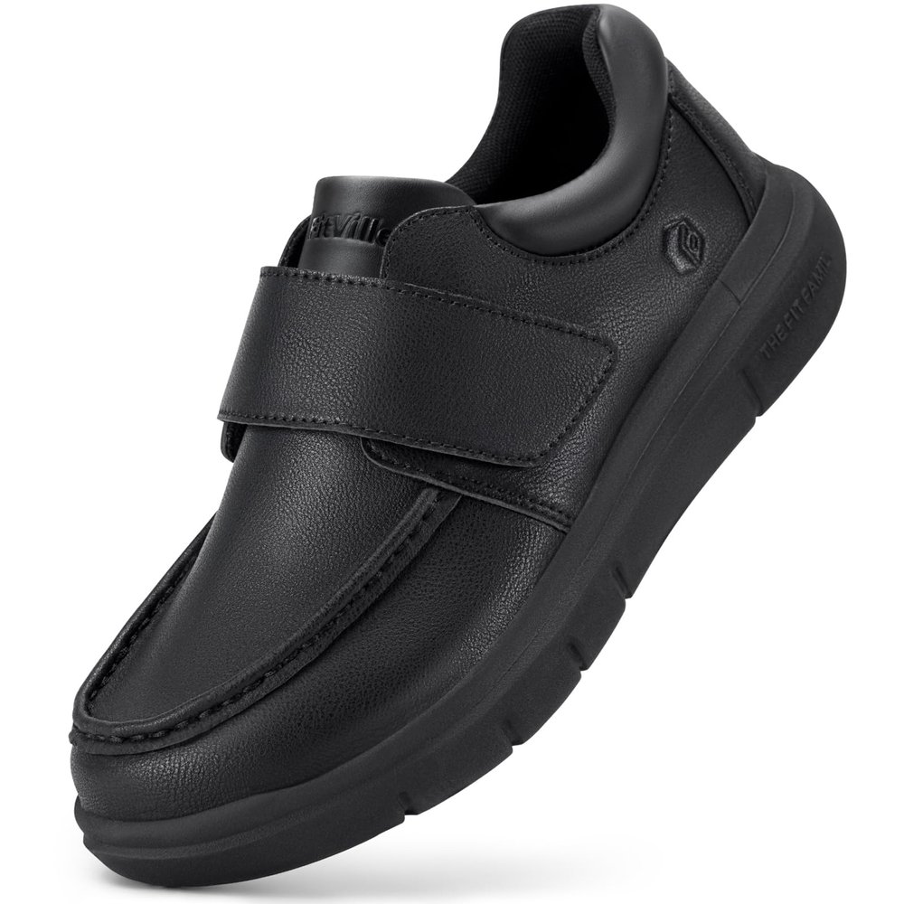 FitVille Wide Diabetic Walking Shoes for Men Leather Oxford Comfortable Dress Business Casual Shoes Sneakers for All-Day Comfort Jet Black