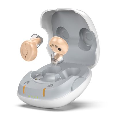 Dohelly Rechargeable Hearing Aids for Seniors Adults, Two Noise Reduction Modes, Large-Capacity Charging Case, Comfotable and Invisible, OTC (Beige)