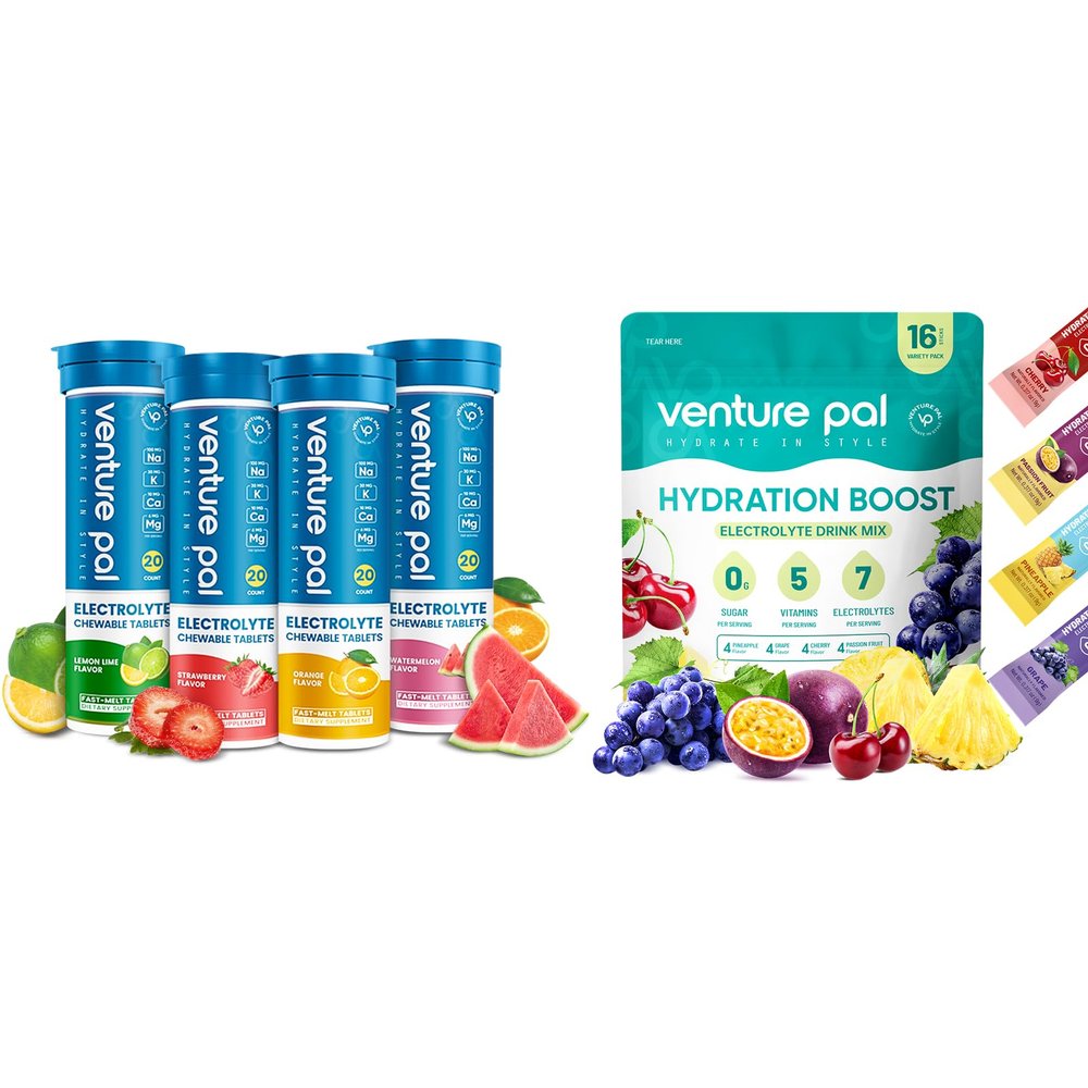 Venture Pal Sugar Free Electrolyte Powder Packets & Chewable Fast-Melt Electrolyte Tablets, Sport Electrolyte for Running Hiking Cycling Sports Nutrition