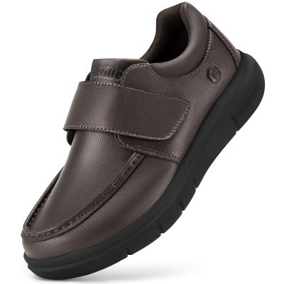 FitVille Wide Diabetic Walking Shoes for Men Leather Oxford Comfortable Dress Business Casual Shoes Sneakers for All-Day Comfort Brown