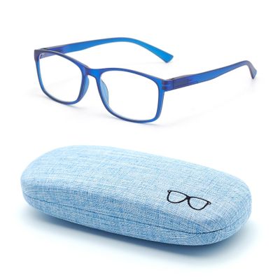 Autojouls 1-Pack Nearsighted Glasses for Distance with Hard Case Blue Light Spring Hinge Glasses Not Reading Glasses, 197 Matte Blue Frame -1.5 x