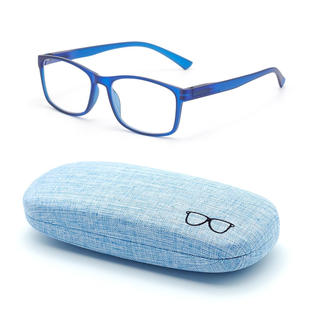 Autojouls 1-Pack Nearsighted Glasses for Distance with Hard Case Blue Light Spring Hinge Glasses Not Reading Glasses, 197 Matte Blue Frame -1.5 x