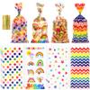 120 PCS Rainbow Cellophane Treat Bags, Colorful Cellophane Bags, Plastic Star Polka Dot Stripes Printed Candy Cookies Goodie Gift Bag for Valentine's Day Kids Birthday Party Holiday Favor Supplies view 1