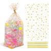 SOMIOCO Flat Bottom Gusset Cellophane Bags 8X 10 IN 50 PCS Gold Star Clear Cellophane Gift Treat Goodie Bags for Party Favors Packaging Candy Cookies Popcorn view 1