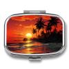 Square Pill Box 2 Compartment Pill Case for Purse & Pocket Small Pill Organizer Tropical Sunset Travel Pillbox Portable Oil Storage Box Metal Medicine Vitamin Organizer Unique Gift view 1