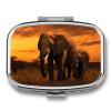 Square Pill Box 2 Compartment Pill Case for Purse & Pocket Small Pill Organizer Sunset Parent-Child Elephant Travel Pillbox Portable Oil Storage Box Metal Medicine Vitamin Organizer Unique Gift view 1