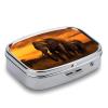 Square Pill Box 2 Compartment Pill Case for Purse & Pocket Small Pill Organizer Sunset Parent-Child Elephant Travel Pillbox Portable Oil Storage Box Metal Medicine Vitamin Organizer Unique Gift view 3