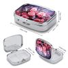 Square Pill Box 2 Compartment Pill Case for Purse & Pocket Small Pill Organizer Pink Roses and Butterflies Travel Pillbox Portable Oil Storage Box Metal Medicine Vitamin Organizer Unique Gift view 2