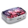 Square Pill Box 2 Compartment Pill Case for Purse & Pocket Small Pill Organizer Pink Roses and Butterflies Travel Pillbox Portable Oil Storage Box Metal Medicine Vitamin Organizer Unique Gift view 3