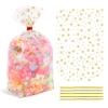 SOMIOCO Gold Star Flat Bottom Gusset Cellophane Bags 4X 6 IN 100 PCS Clear Gift Party Favor Cello Treat Goodie for Packaging Candy Cookies Popcorn view 1