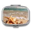 Square Pill Box 2 Compartment Pill Case for Purse & Pocket Small Pill Organizer Seashells Starfish on Beach Travel Pillbox Portable Oil Storage Box Metal Medicine Vitamin Organizer Unique Gift view 1