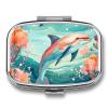 Square Pill Box 2 Compartment Pill Case for Purse & Pocket Small Pill Organizer Lovely Dolphins Travel Pillbox Portable Oil Storage Box Metal Medicine Vitamin Organizer Unique Gift view 1