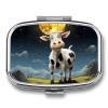 Square Pill Box 2 Compartment Pill Case for Purse & Pocket Small Pill Organizer Cow Over The Moon Travel Pillbox Portable Oil Storage Box Metal Medicine Vitamin Organizer Unique Gift view 1