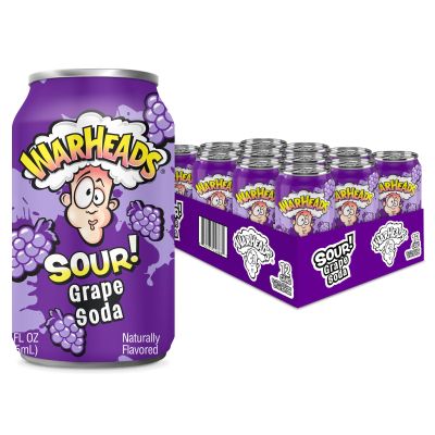 Sour Fruity Soda with Classic Warheads Flavors Perfectly Balanced Sweet and Sour Soda - Warheads Candy Throwback Treat, Soda, Cocktail Mixer, Pack of 12, 12oz Cans (Grape)