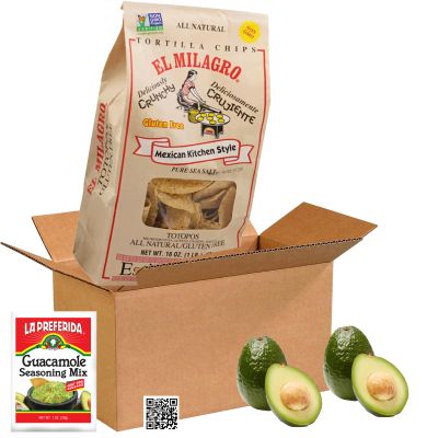 El Milagro Mexican Kitchen Style Gluten Free Tortilla Chips 16oz Tortilla Chips, Guacamole Seasoning, 2 Fresh Medium Hass Avocados, and Re-order Card