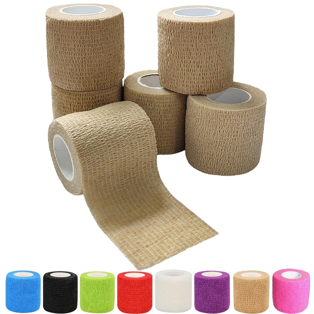 Erewa 6 Pack 2 Inches Self Adhesive Wrap Bandage Self Adherent Cohesive Bandage Tape Stretch Vet Wrap Breathable Athletic Tape for Sports, Wrist, AnkleSkin Color