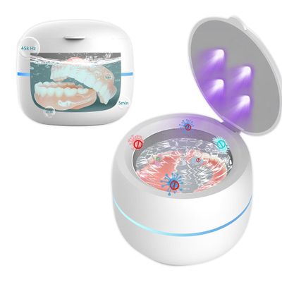 LIFEES Dental Retainer Cleaner, Ultrasonic Clean Box for dentures and Braces, Mouth Guard, Jewelry steam Clean, Ultra Sonic Cleaner with 360 deep Clean and Automatic Breathing Light (White)
