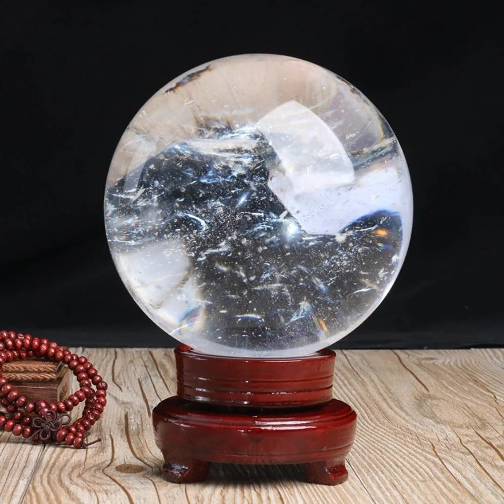 AtkitS Meditation White Transparent smelted Quartz Ball Polished Crystal Ball Mineral Specimen Home Decoration