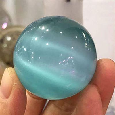 AtkitS Meditation Natural Cat's Eye Stone Ball Quartz Crystal Ball Office Home Decoration (Color : Sky Blue, Size : 40MM)