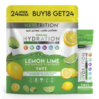 NewTrition Hydration Powder, Lemon Lime Pack of 24 Electrolyte Powder Packets, Naturally Flavored Hydrating Packets for Water, Fast Acting Hydrate Electrolytes with Vitamins B & C, Energy & Recovery