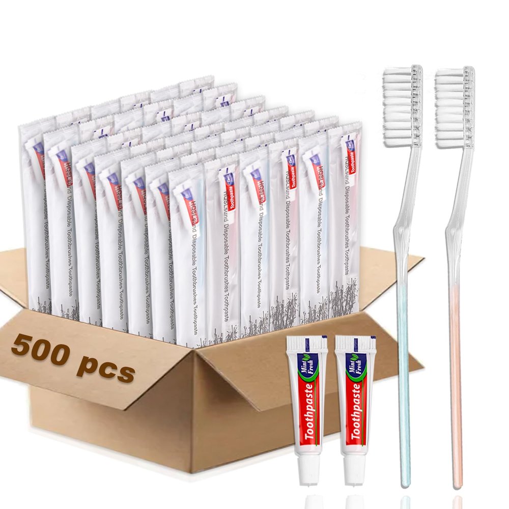 HQSLsund 500 Pcs Disposable Toothbrushes With Toothpaste, Individually Wrapped Bulk Soft Bristle Manual Travel Toothbrush Kit