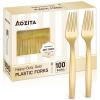 100 Pcs Gold Plastic Forks, Disposable Plastic Forks, Plastic Utensils for Parties, Weddings, Picnics, Big Event, Daily Use - BPA FREE view 1