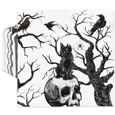 JarThenaAMCS 50Pcs Halloween Paper Napkins Black Skull Cat Disposable Napkins Gothic Luncheon Dinner Napkin for Home Party Supplies Table Decor